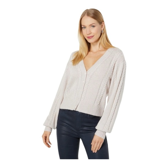 Paige wool blend Cable Knit Cardigan Cropped Sweater Y2K Buttons Front Closure - Picture 3 of 10